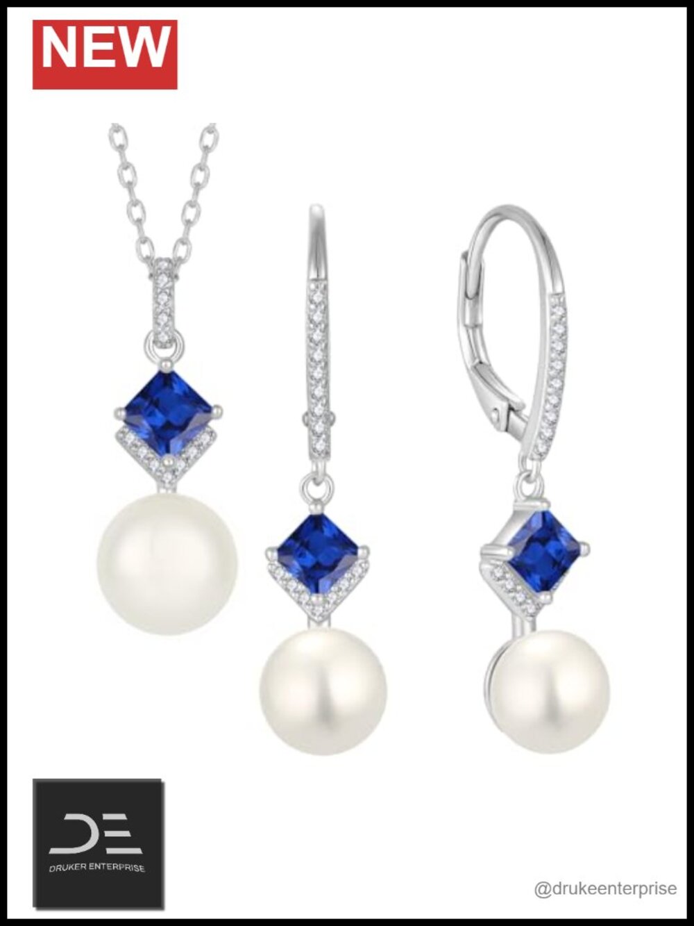 Freshwater Pearl Jewelry Set Necklace & Earrings Rhodium Plated